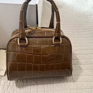 Teddy Blake Brown Croc-Embossed Satchel